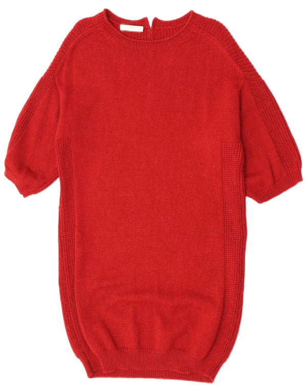Stefanel Womens 3/4 Sleeve Jumper Dress UK 14 Medium Burgundy Acrylic