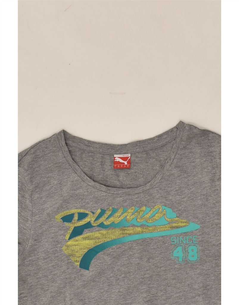 PUMA Womens Graphic T-Shirt Top UK 14 Medium Grey Cotton | Vintage Puma | Thrift | Second-Hand Puma | Used Clothing | Messina Hembry 