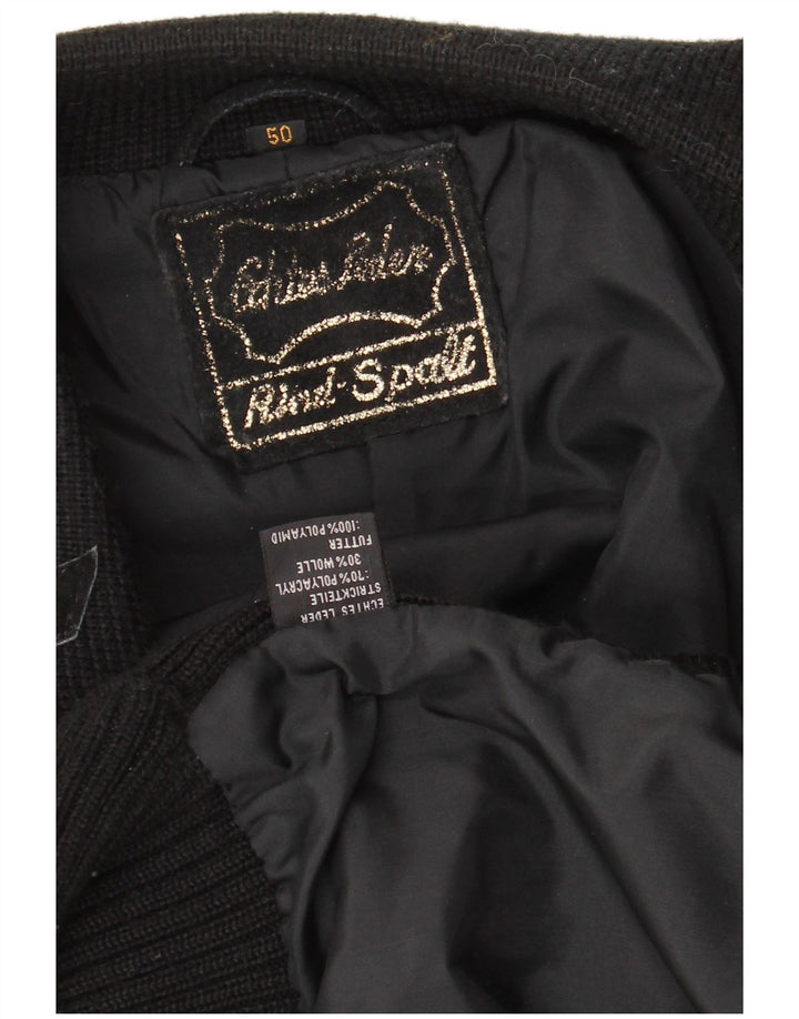 VINTAGE Mens Suede Bomber Jacket EU 50 Large Black Leather