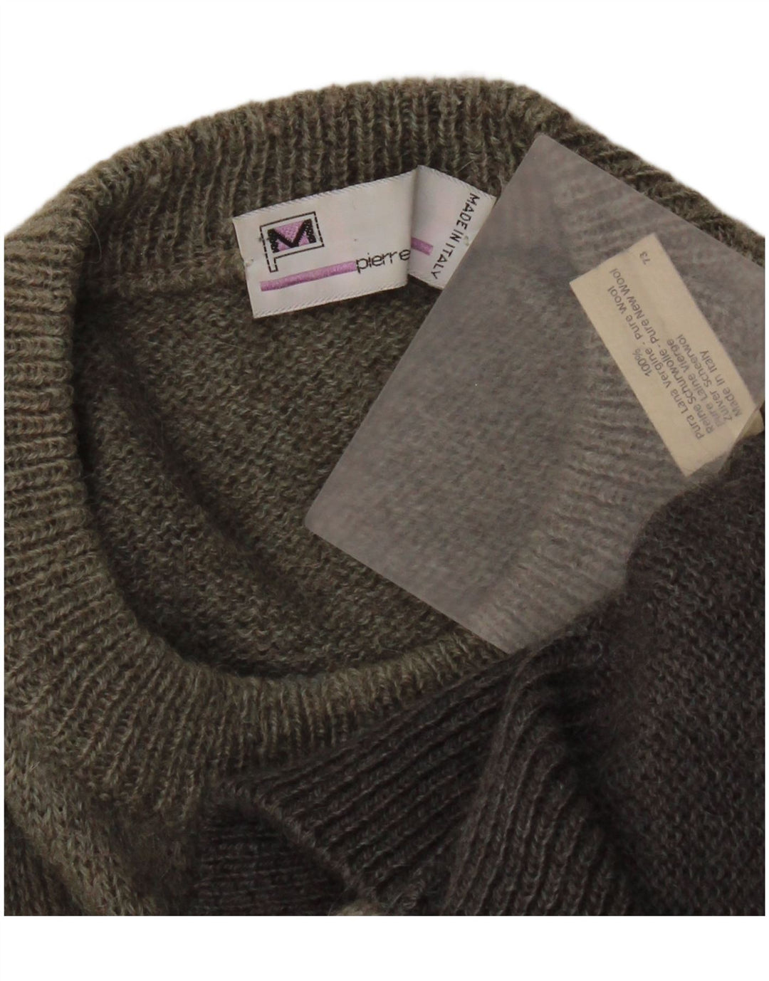 Pierre Monet Mens Crew Neck Jumper Sweater XL Grey Geometric Virgin Wool