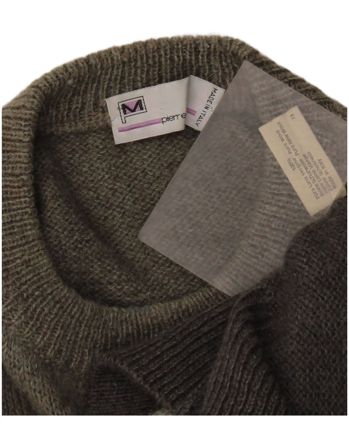 Pierre Monet Mens Crew Neck Jumper Sweater XL Grey Geometric Virgin Wool