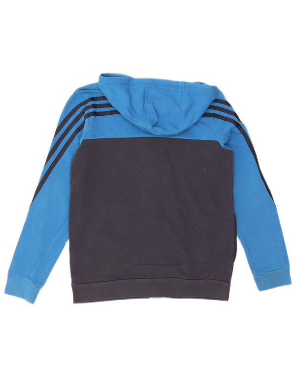 Adidas Boys Zip Hoodie Sweater 11-12 Years Blue Colourblock Cotton