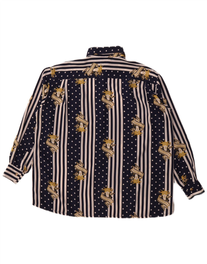 ROCCOBAROCCO Womens Abstract Pattern Shirt IT 42 Medium Navy Blue