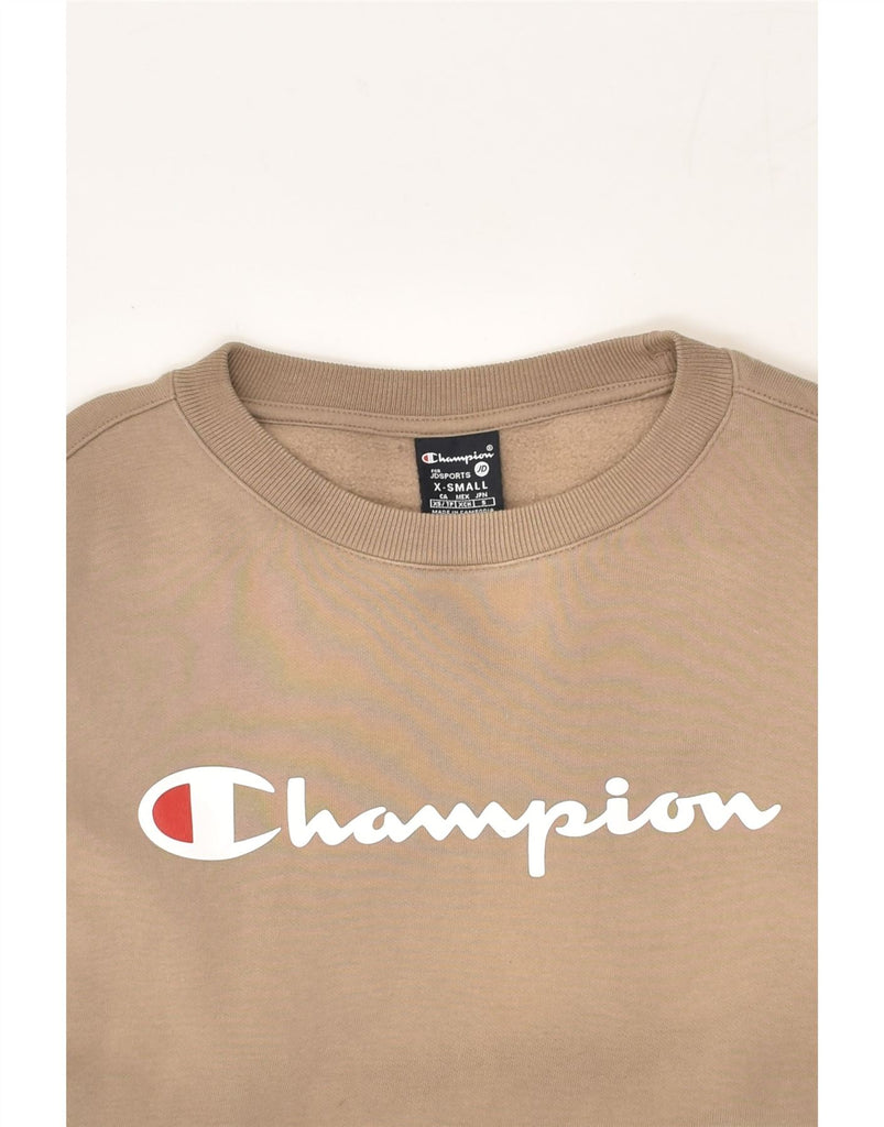 CHAMPION Womens Oversized Graphic Sweatshirt Jumper XS Brown Cotton | Vintage Champion | Thrift | Second-Hand Champion | Used Clothing | Messina Hembry 