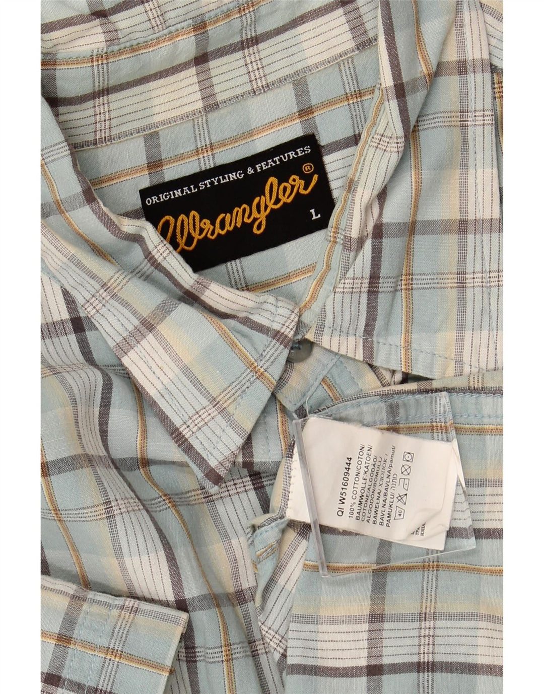 WRANGLER Mens Short Sleeve Shirt Large Blue Check Cotton