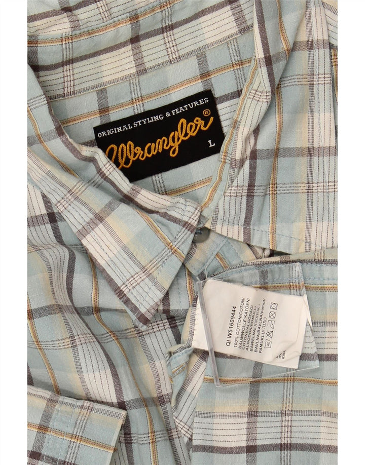 WRANGLER Mens Short Sleeve Shirt Large Blue Check Cotton