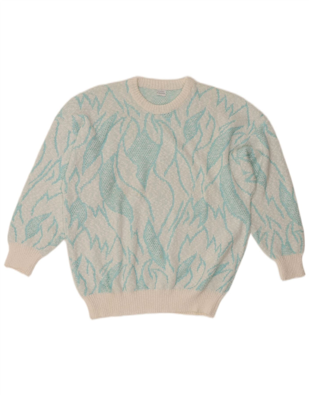 VINTAGE Womens Crew Neck Jumper Sweater IT 50 XL Turquoise Colourblock