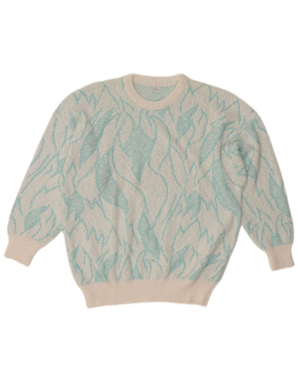 VINTAGE Womens Crew Neck Jumper Sweater IT 50 XL Turquoise Colourblock