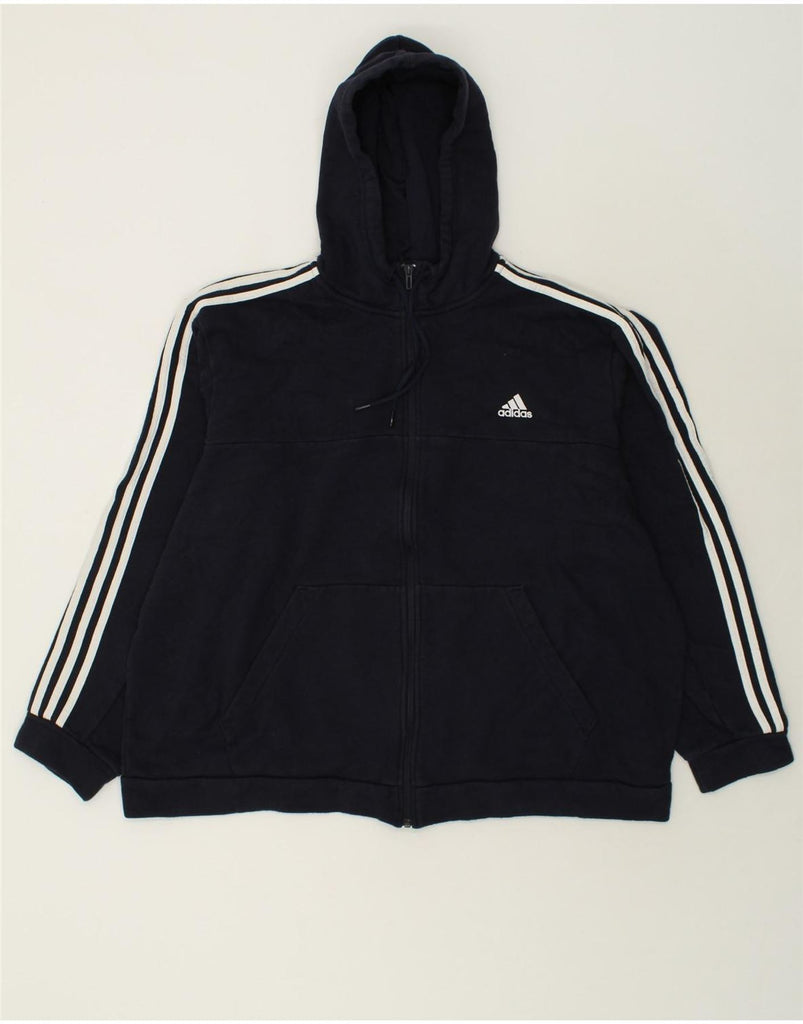 ADIDAS Mens Zip Hoodie Sweater 2XL Navy Blue Cotton | Vintage Adidas | Thrift | Second-Hand Adidas | Used Clothing | Messina Hembry 