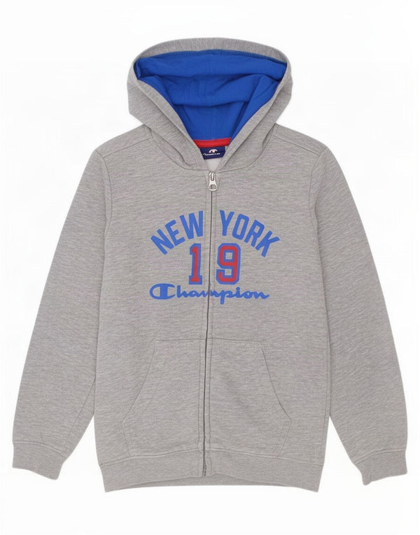Champion Boys Graphic Zip Hoodie Sweater 5-6 Years XS Grey Flecked Cotton
