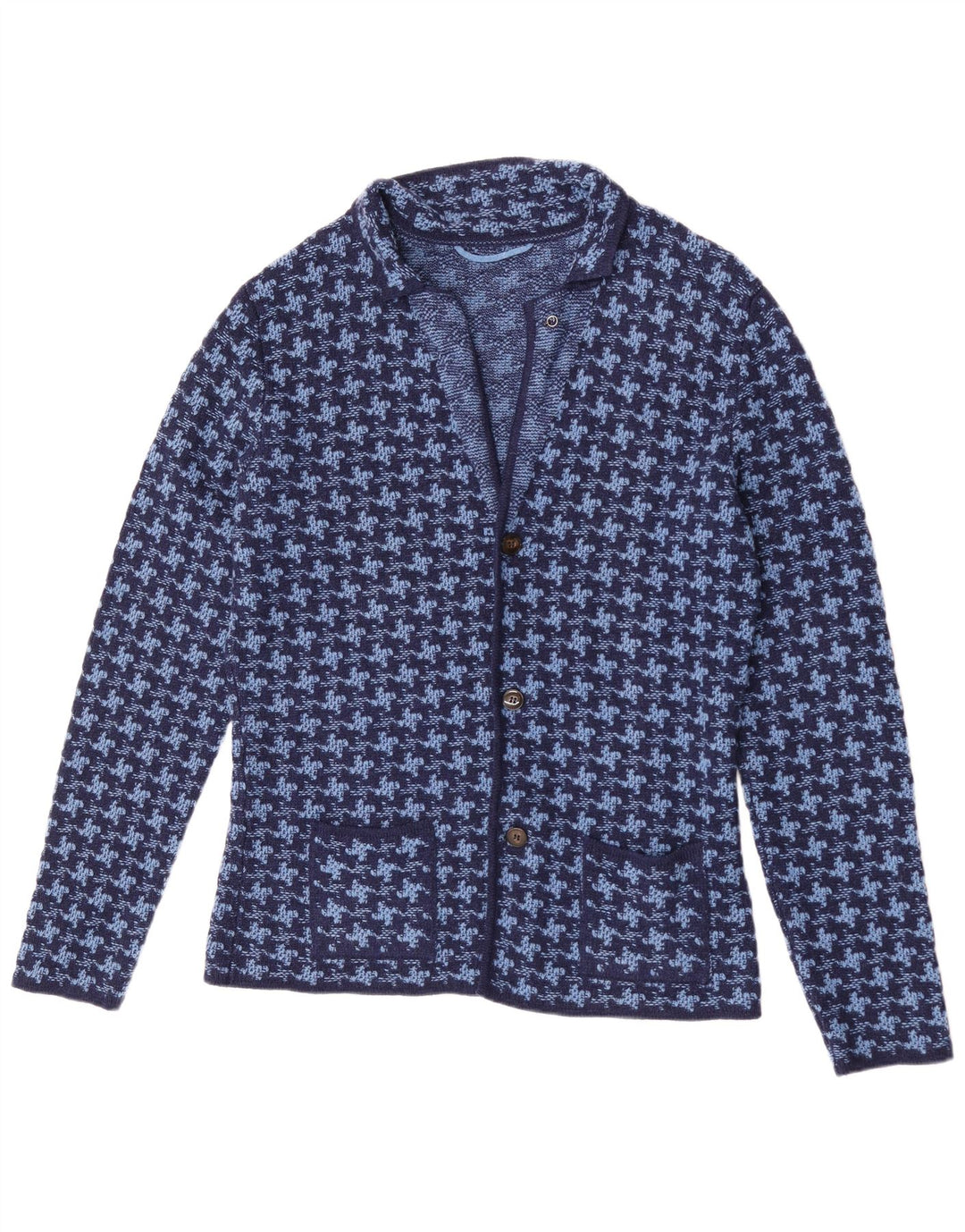 Vintage Mens Cardigan Sweater IT 50 Medium Blue Houndstooth Wool