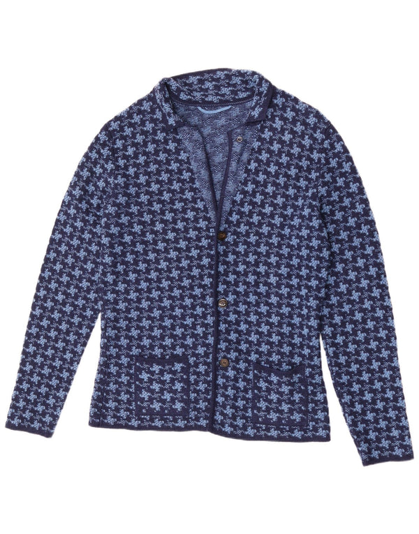 Vintage Mens Cardigan Sweater IT 50 Medium Blue Houndstooth Wool