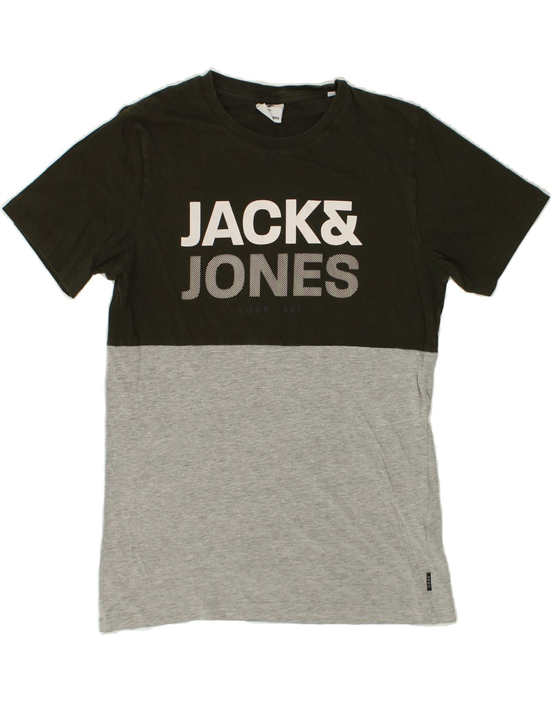 JACK & JONES Mens Graphic T-Shirt Top Small Grey Colourblock Cotton | Vintage Jack & Jones | Thrift | Second-Hand Jack & Jones | Used Clothing | Messina Hembry 