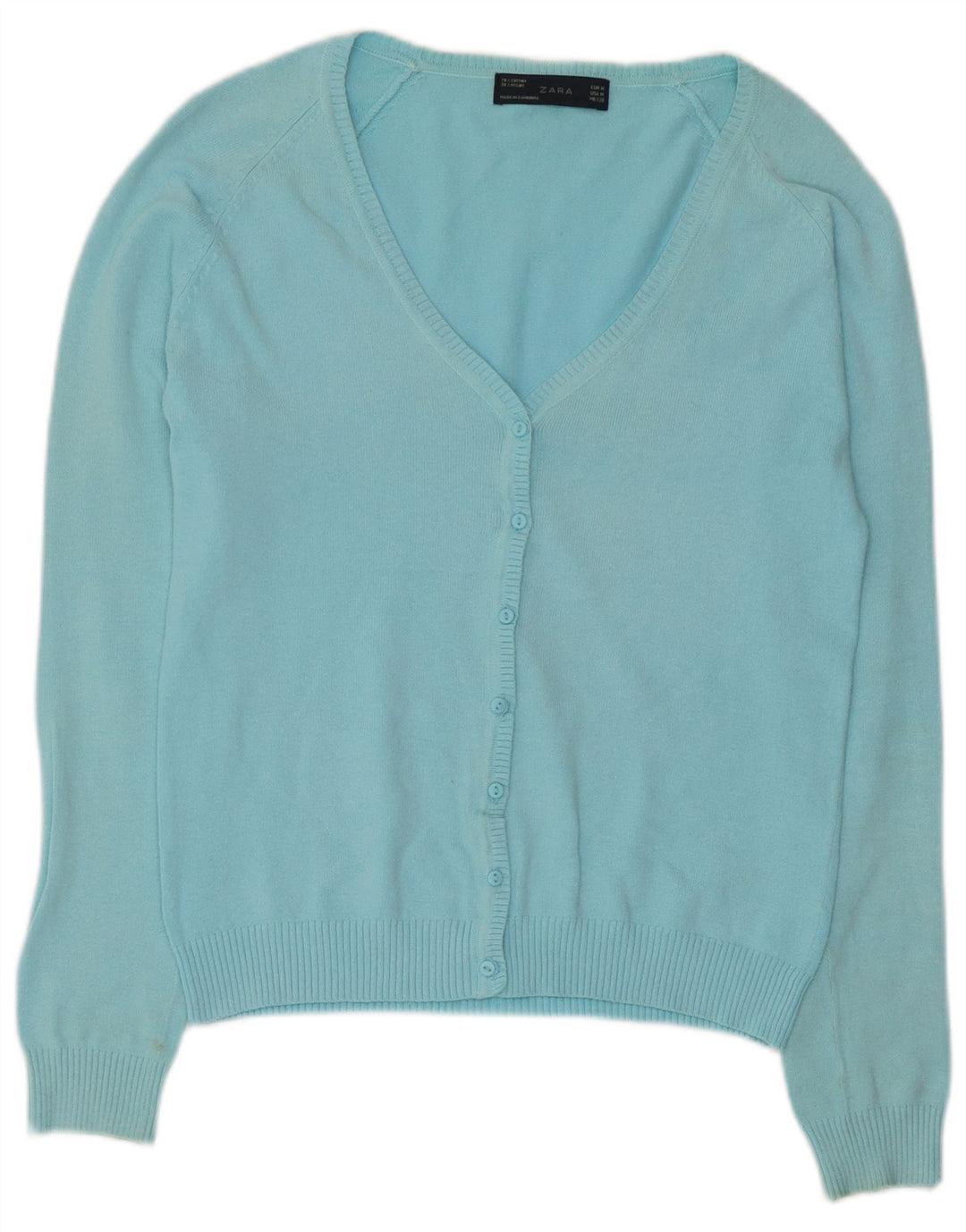 Zara Womens Cardigan Sweater UK 12 Medium Blue Cotton