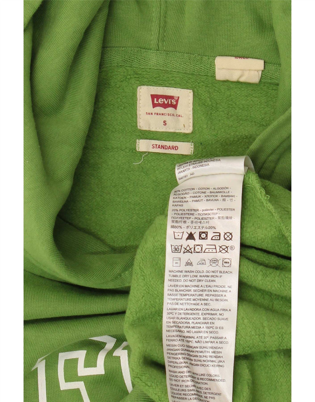 Levi's Mens Standard Graphic Hoodie Jumper Small Green Cotton
