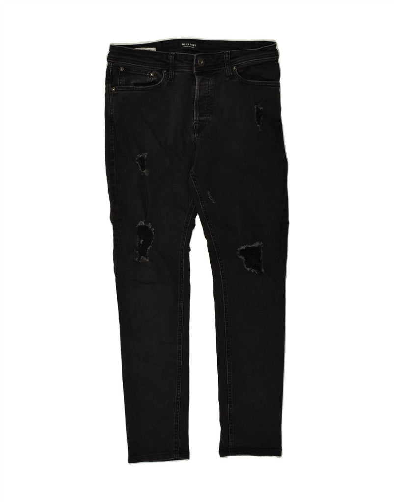 JACK & JONES Mens Tim Distressed Slim Jeans W32 L28 Black Cotton | Vintage Jack & Jones | Thrift | Second-Hand Jack & Jones | Used Clothing | Messina Hembry 