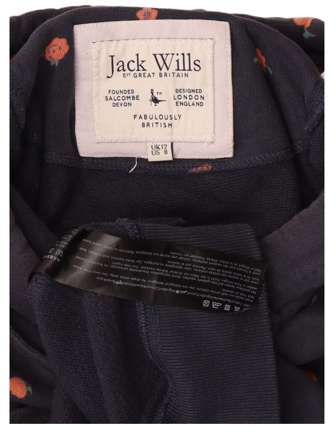 Jack Wills Womens Graphic Hoodie Jumper UK 12 Medium Navy Blue Cotton