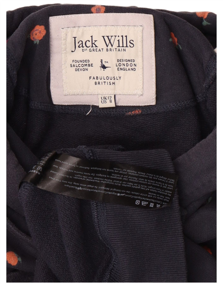 Jack Wills Womens Graphic Hoodie Jumper UK 12 Medium Navy Blue Cotton