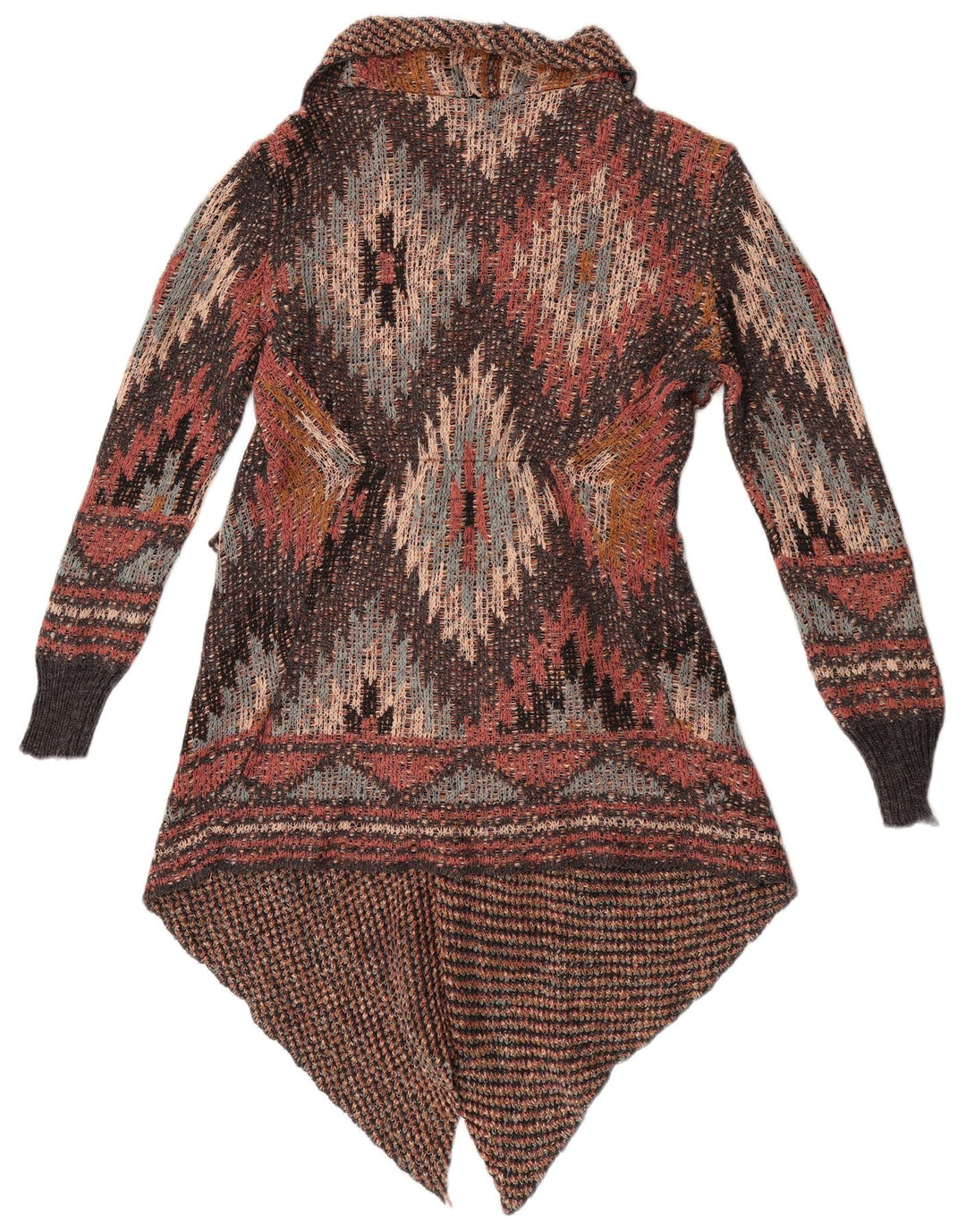 Review Womens Asymmetric Cardigan Sweater UK 10 Small Multicoloured Aztec