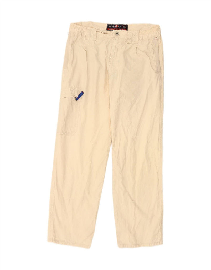 MURPHY & NYE Mens Straight Cargo Trousers W36 L30 Off White Cotton Vintage Murphy & Nye and Second-Hand Murphy & Nye from Messina Hembry 
