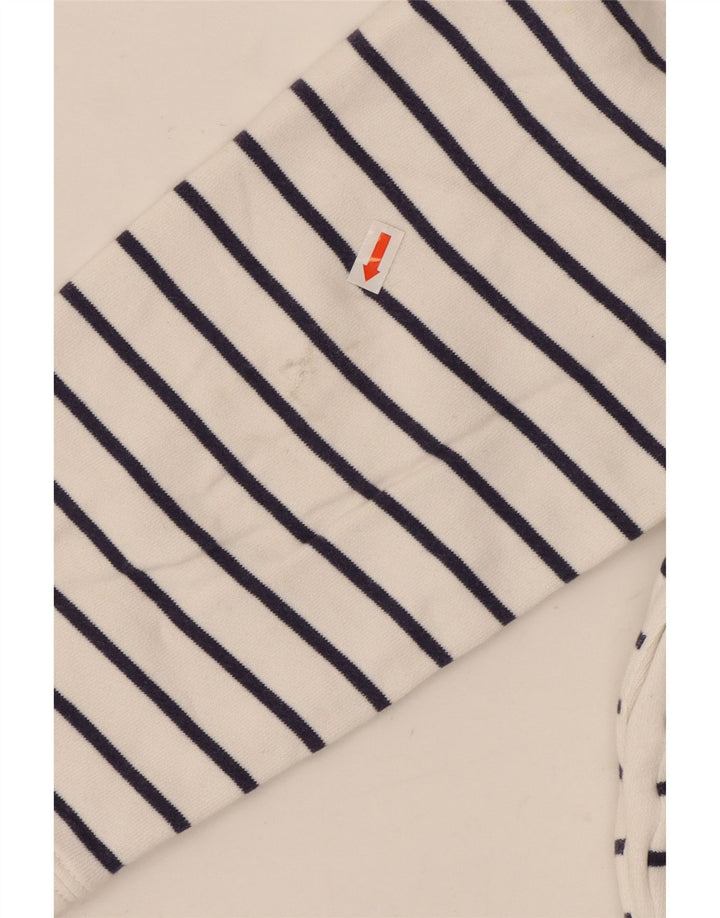 CREW CLOTHING Womens Zip Neck Sweatshirt Jumper UK 14 Large White Striped