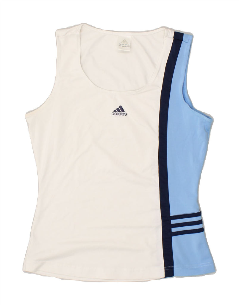 ADIDAS Womens Graphic Vest Top UK 12 Medium  Off White Colourblock | Vintage Adidas | Thrift | Second-Hand Adidas | Used Clothing | Messina Hembry 