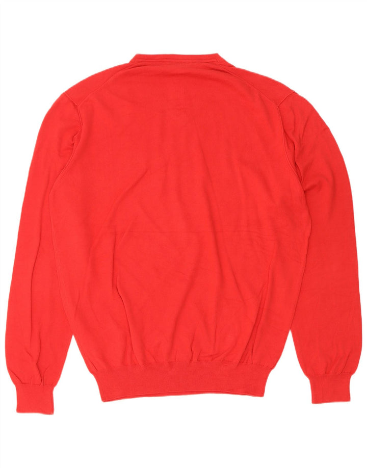 Trussardi Mens V-Neck Jumper Sweater Large Red Cotton