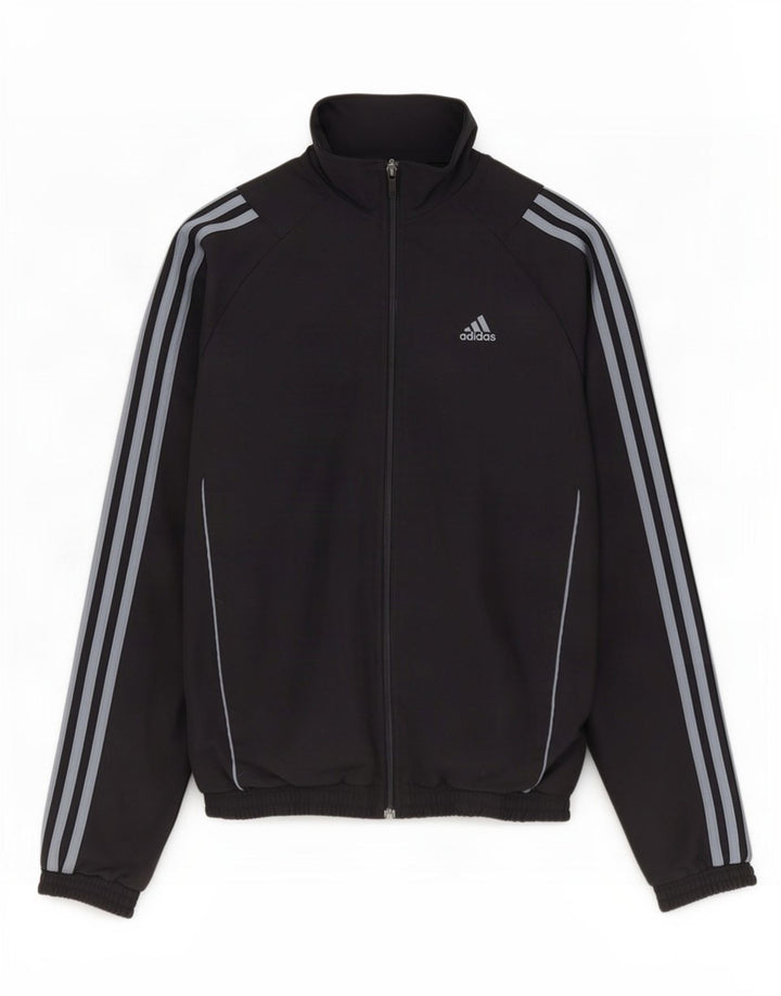 Adidas Boys Graphic Tracksuit Top Jacket 15-16 Years Black Polyester