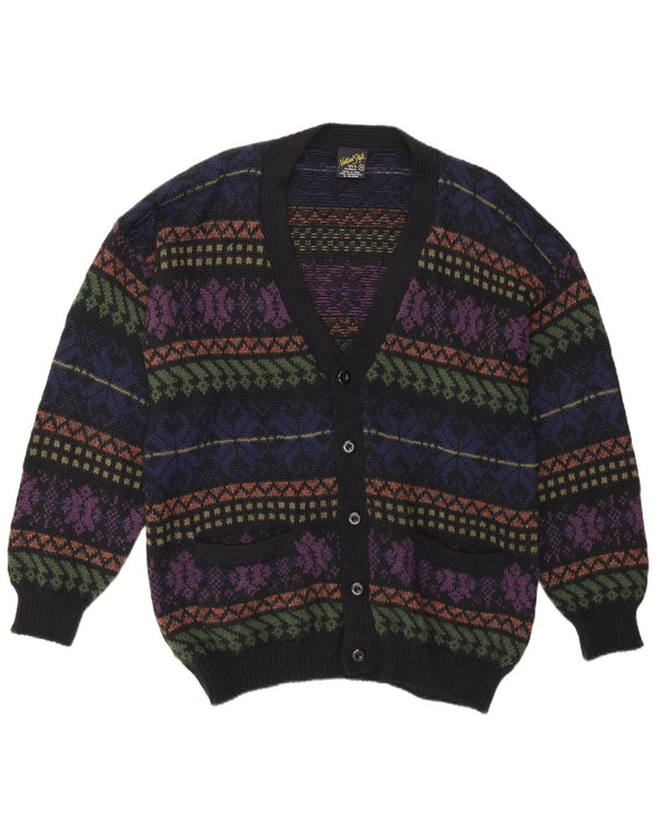 Vintage Mens Cardigan Sweater Medium Multicoloured Fair Isle Alpaca Wool