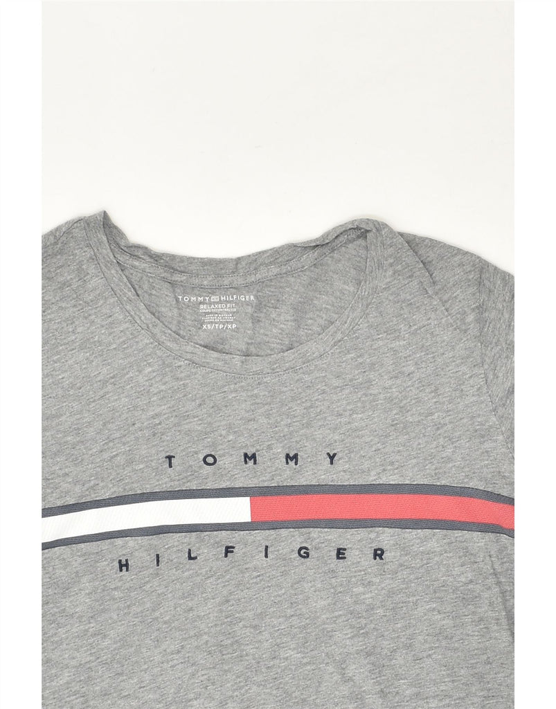 TOMMY HILFIGER Womens Relaxed Fit Graphic T-Shirt Top UK 6 XS Grey Cotton | Vintage Tommy Hilfiger | Thrift | Second-Hand Tommy Hilfiger | Used Clothing | Messina Hembry 
