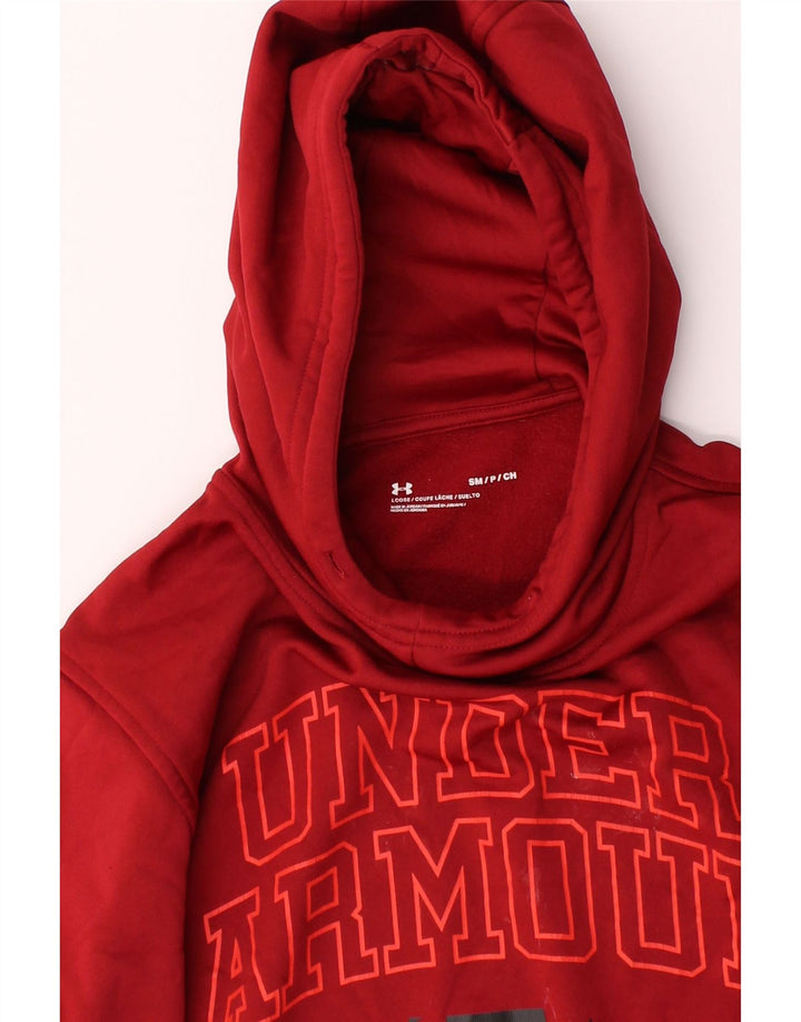 UNDER ARMOUR Mens Graphic Hoodie Jumper Small Red Polyester Vintage Under Armour and Second-Hand Under Armour from Messina Hembry 
