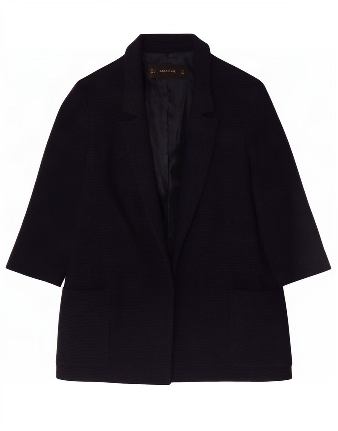 Zara Womens Oversized 3/4 Sleeve Open Blazer Jacket UK 10 Small Navy Blue