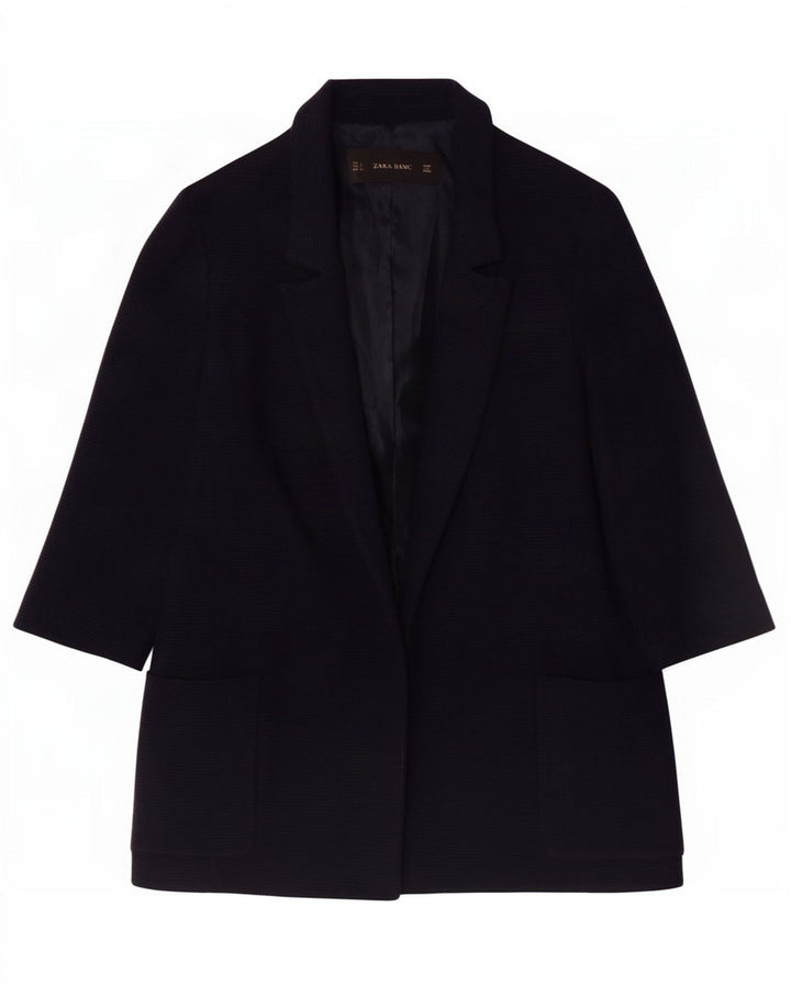 Zara Womens Oversized 3/4 Sleeve Open Blazer Jacket UK 10 Small Navy Blue