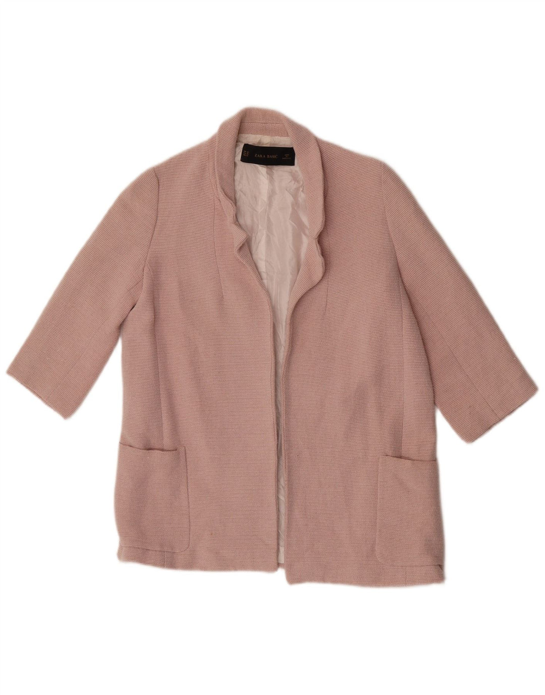 ZARA Womens 3/4 Sleeve Open Blazer Jacket UK 6 XS Pink