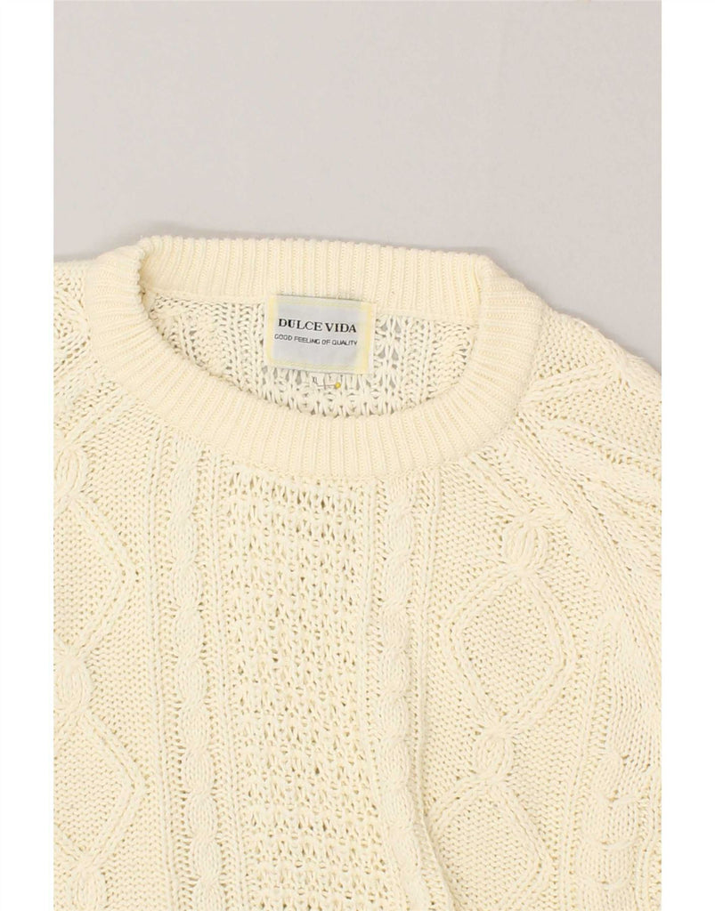 VINTAGE Mens Crew Neck Jumper Sweater XL Off White Acrylic Vintage Vintage and Second-Hand Vintage from Messina Hembry 