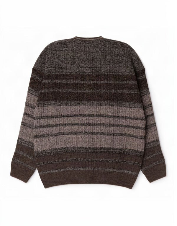 Tris Line Mens V-Neck Jumper Sweater IT 54 XL Grey Striped Wool