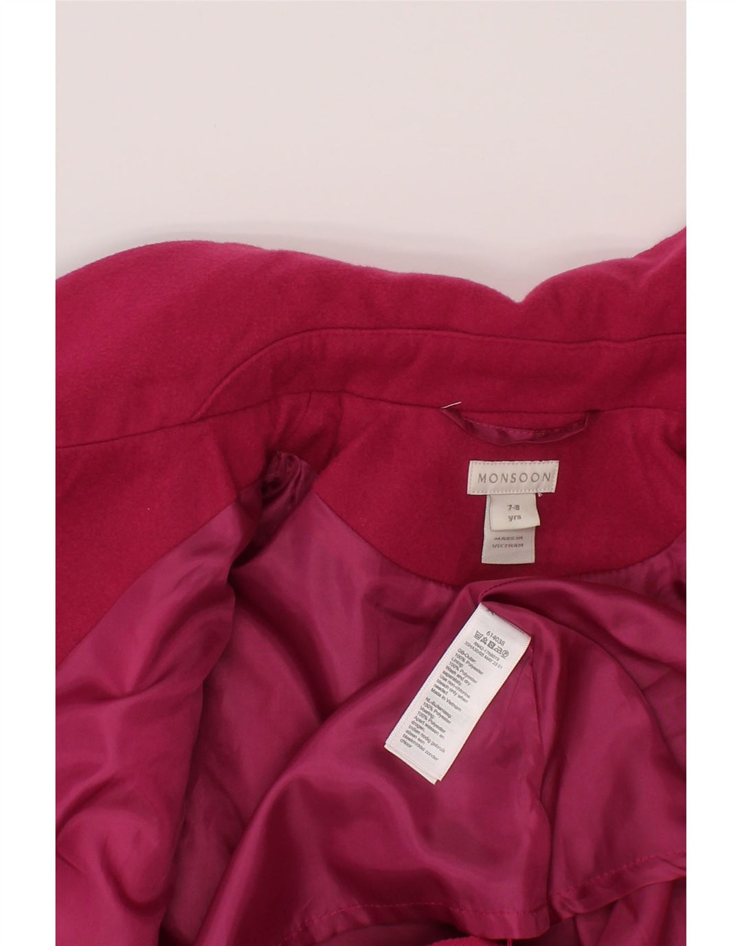Monsoon Girls Overcoat 7-8 Years Pink Polyester