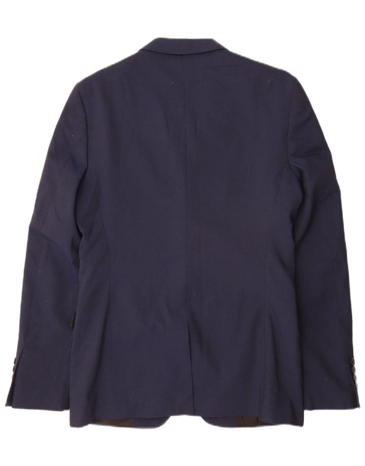 Zara Mens 2 Button Blazer Jacket EU 48 Medium Navy Blue Polyester