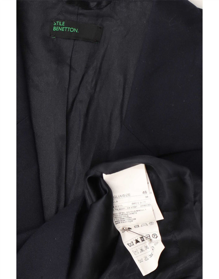 Benetton Womens 2 Button Blazer Jacket IT 46 Large Navy Blue Polyester