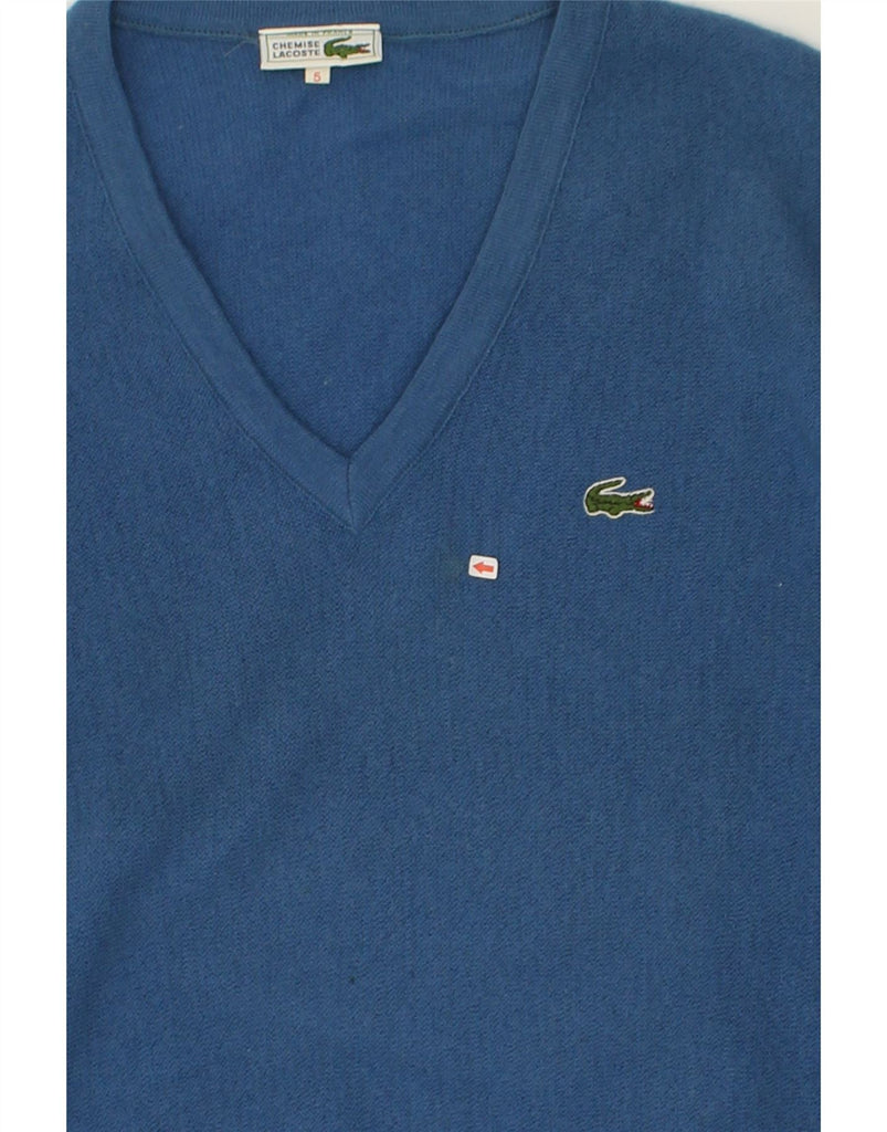 LACOSTE Mens V-Neck Jumper Sweater Size 5 Large Blue Wool | Vintage Lacoste | Thrift | Second-Hand Lacoste | Used Clothing | Messina Hembry 