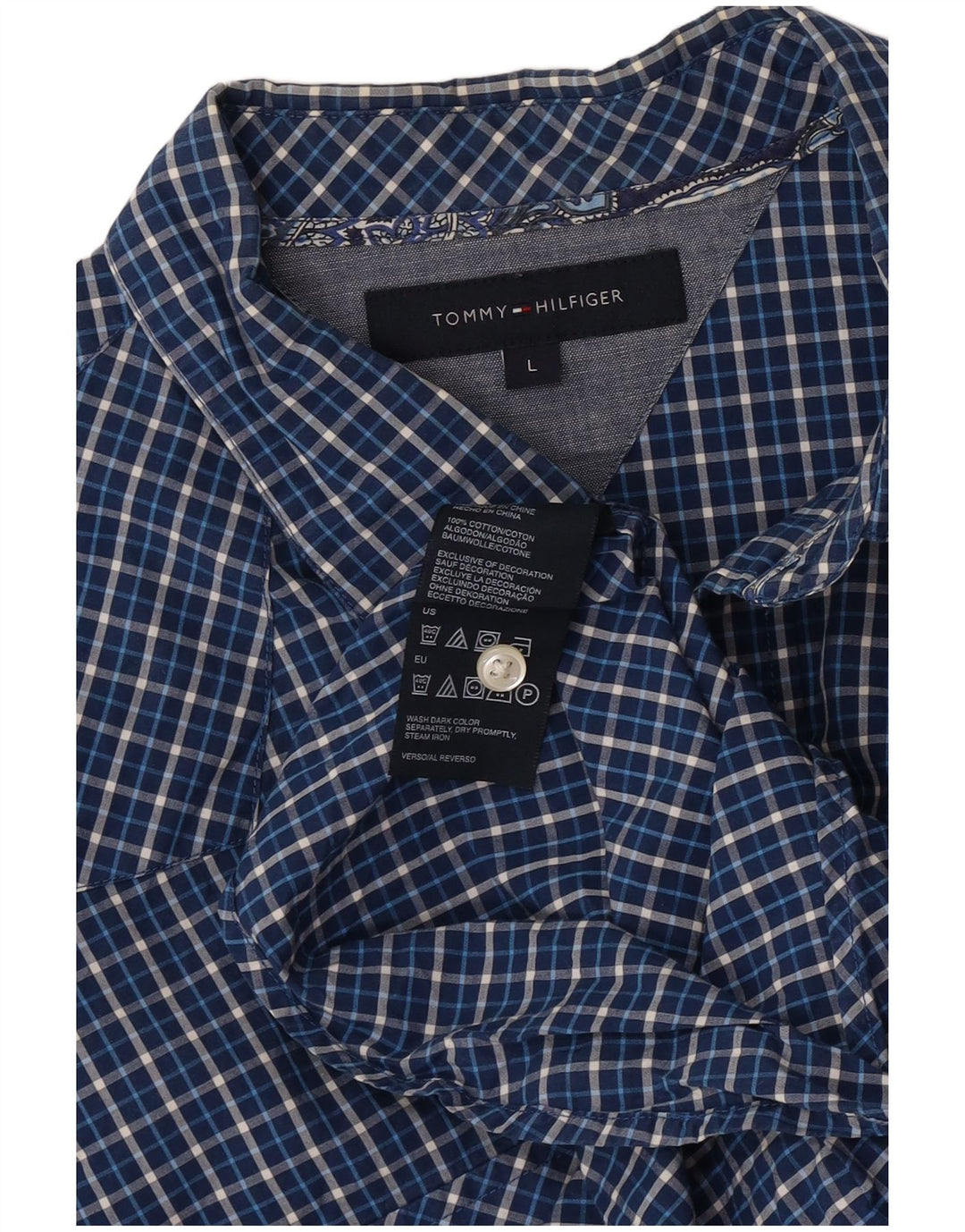 Tommy Hilfiger Mens Shirt Large Blue Check Cotton
