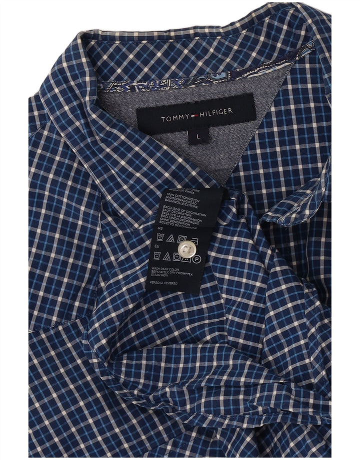Tommy Hilfiger Mens Shirt Large Blue Check Cotton