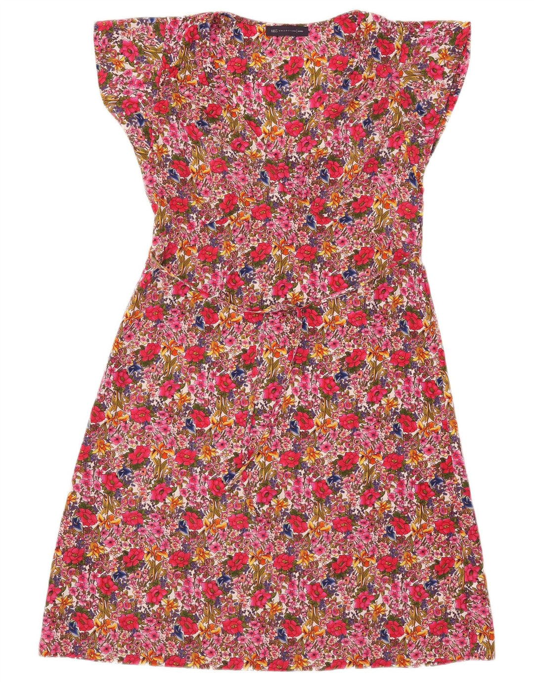 Marks & Spencer Womens A-Line Dress UK 10 Small Pink Floral Polyester