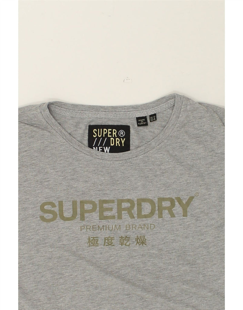 SUPERDRY Womens Graphic T-Shirt Top UK 12 Medium Grey Cotton | Vintage Superdry | Thrift | Second-Hand Superdry | Used Clothing | Messina Hembry 