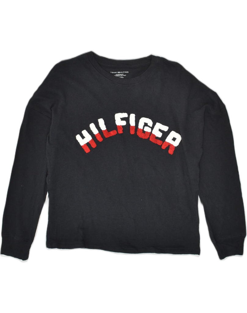 TOMMY HILFIGER Womens Graphic Sweatshirt Jumper UK 10 Small Black Cotton | Vintage Tommy Hilfiger | Thrift | Second-Hand Tommy Hilfiger | Used Clothing | Messina Hembry 