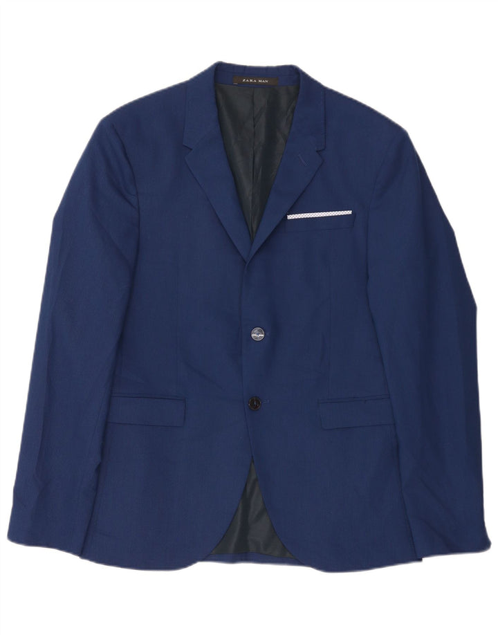 Zara Mens 2 Button Blazer Jacket EU 50 Medium Blue