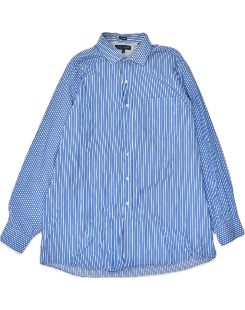 TOMMY HILFIGER Mens Regular Fit Shirt Size 17 1/2 XL Blue Striped Cotton | Vintage Tommy Hilfiger | Thrift | Second-Hand Tommy Hilfiger | Used Clothing | Messina Hembry 