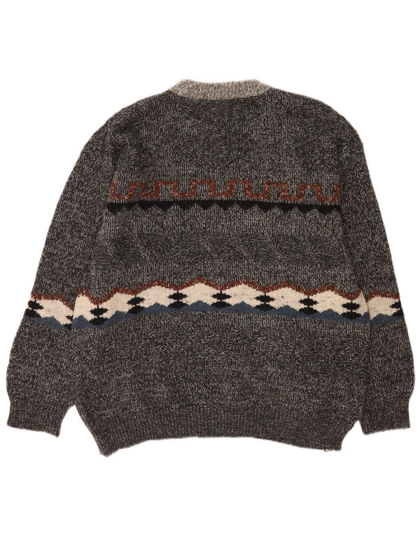 South Coast Mens Crew Neck Jumper Sweater XL Grey Geometric Acrylic