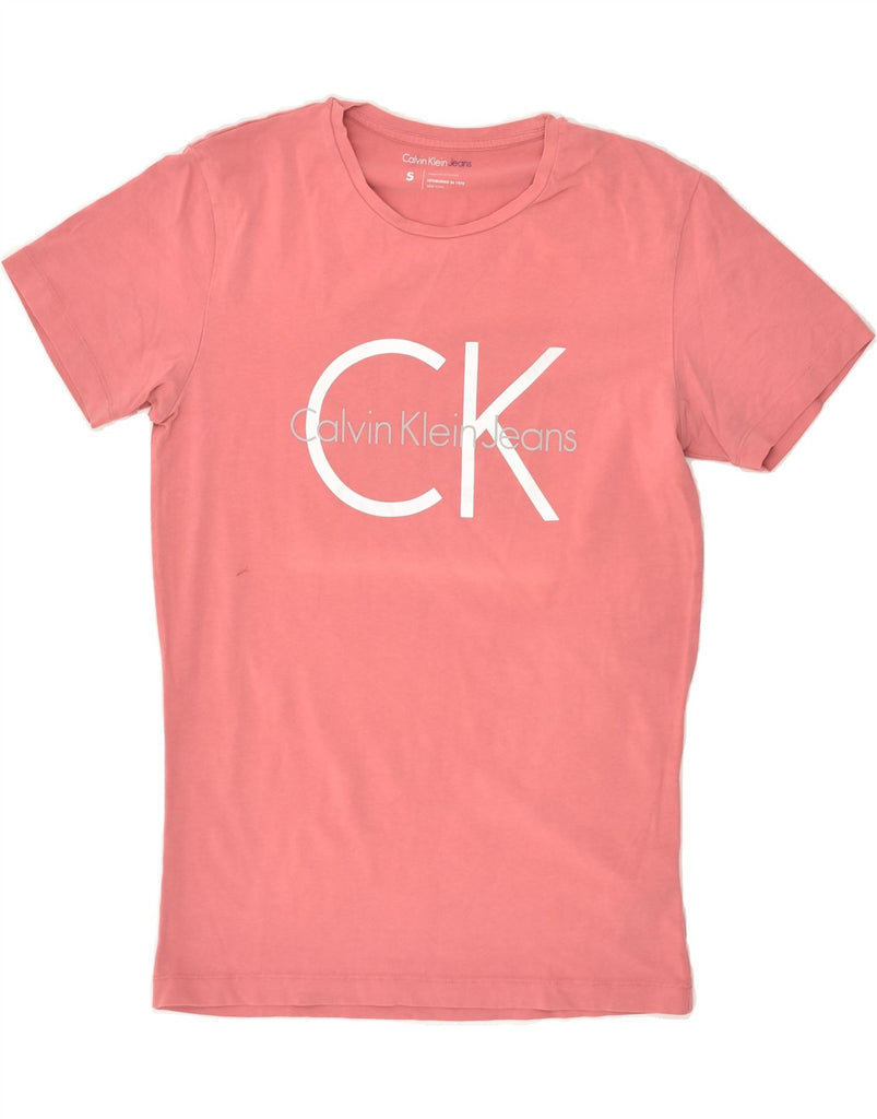 CALVIN KLEIN Womens Graphic T-Shirt Top UK 10 Small Pink Cotton | Vintage Calvin Klein | Thrift | Second-Hand Calvin Klein | Used Clothing | Messina Hembry 