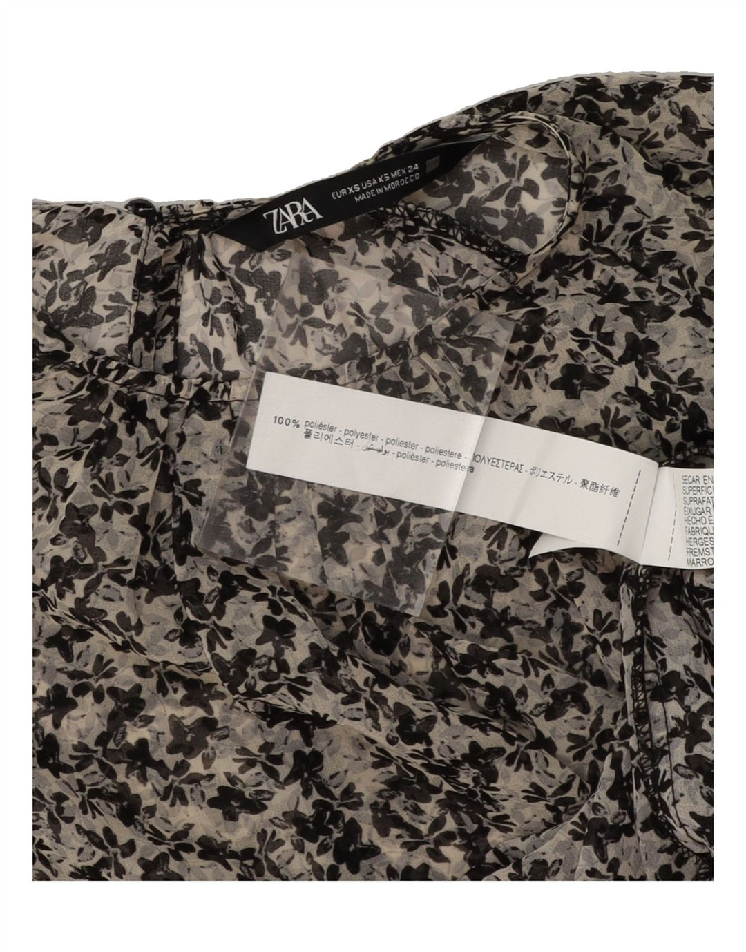 ZARA Womens Oversized Long Sleeve Blouse Top UK 6 XS Grey Floral Polyester Vintage Zara and Second-Hand Zara from Messina Hembry 
